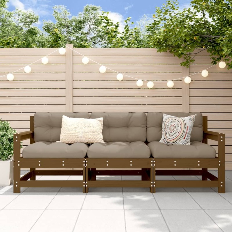 Salon de jardin 3 pcs marron miel bois de pin massif 535387535387