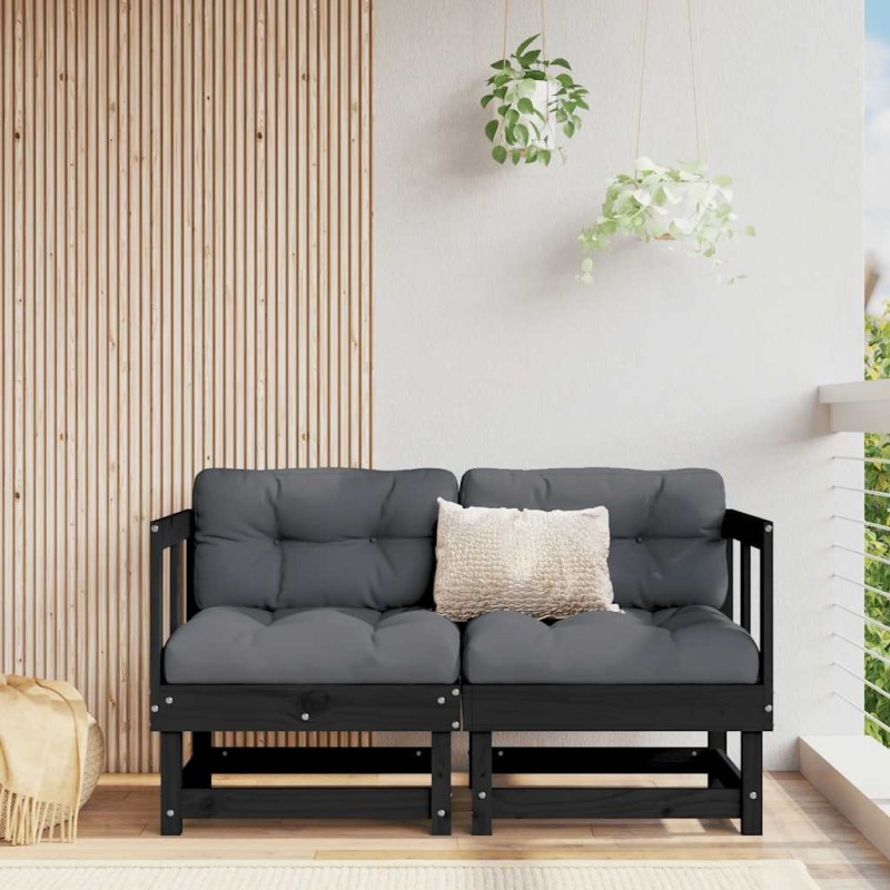 Canapés d'angle avec coussins 2 pcs noir bois de pin massif 535403535403