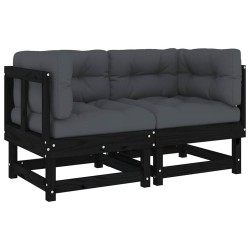 Canapés d'angle avec coussins 2 pcs noir bois de pin massif 535403535403