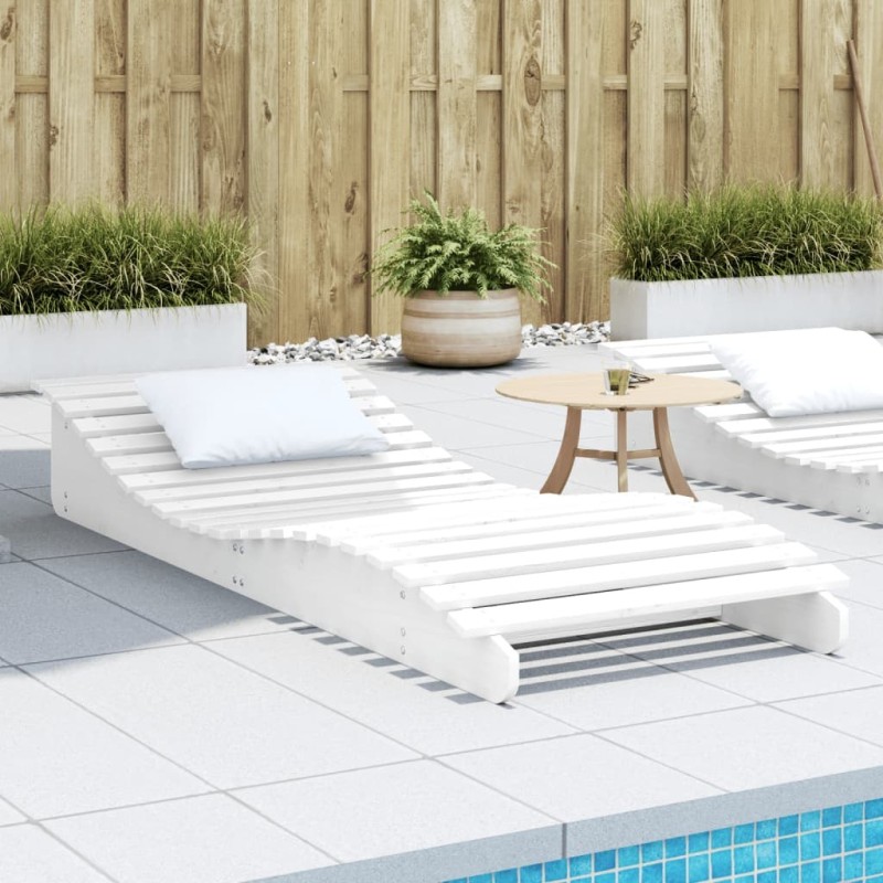 Chaise longue blanc 205x80x31,5 cm bois massif de pin 535523535523