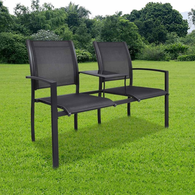 Banc de jardin à 2 places 131 cm Acier et textilène Noir 535585535585