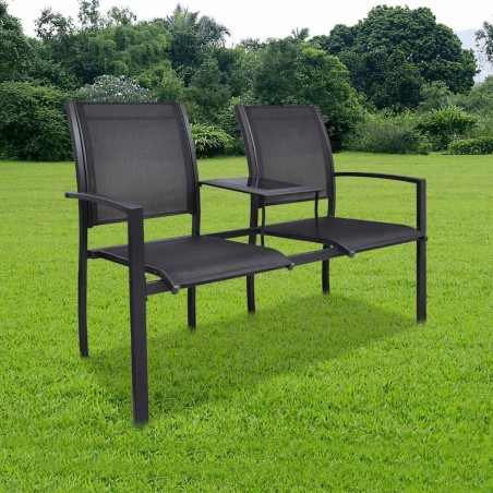 Banc de jardin à 2 places 131 cm Acier et textilène Noir 535585535585