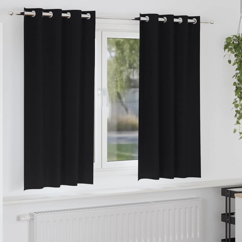 Rideaux occultants avec anneaux 2 pcs Noir 175 x 140 cm 535666535666