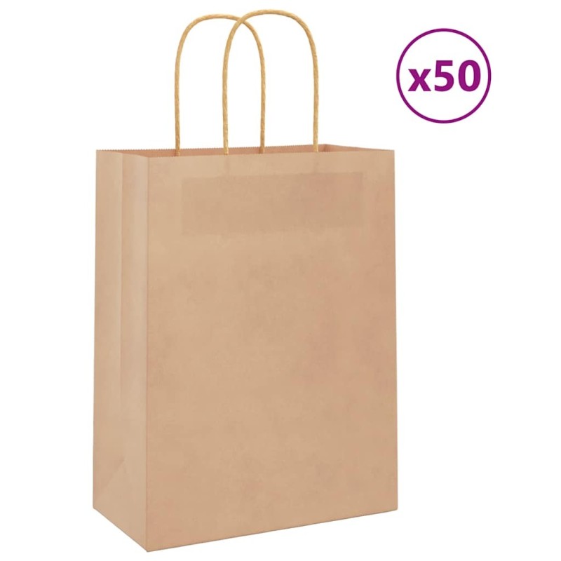 Sacs en papier 50 pcs avec poignées marron 21x11x28 cm 535913535913