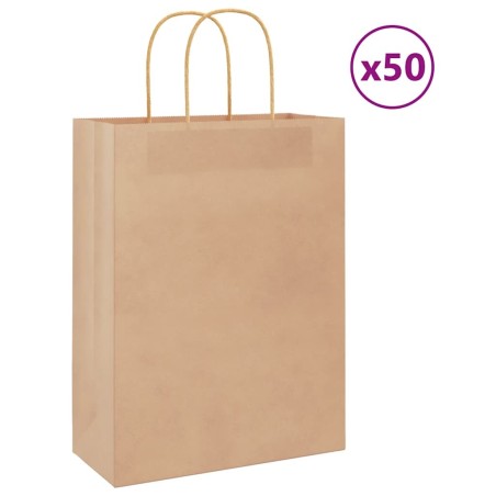 Sacs en papier 50 pcs avec poignées marron 26x12x35 cm 535916535916