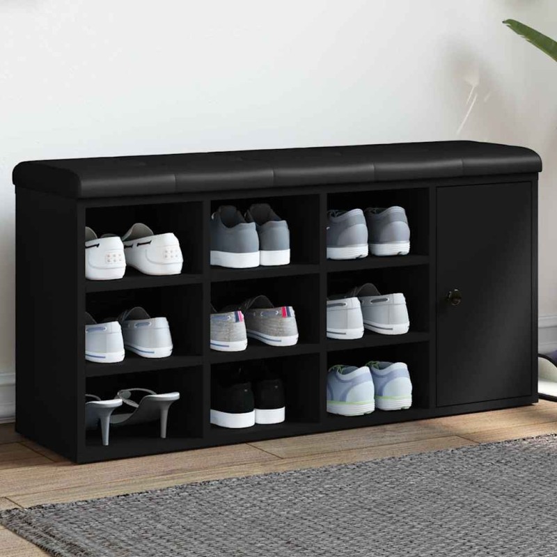 Banc à chaussures noir 102x32x50 cm bois d'ingénierie 535928535928