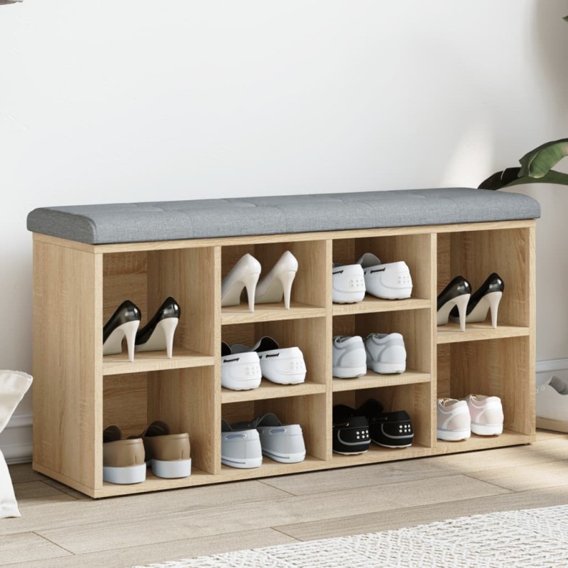 Banc à chaussures chêne sonoma 102x32x50 cm bois d'ingénierie 535931535931