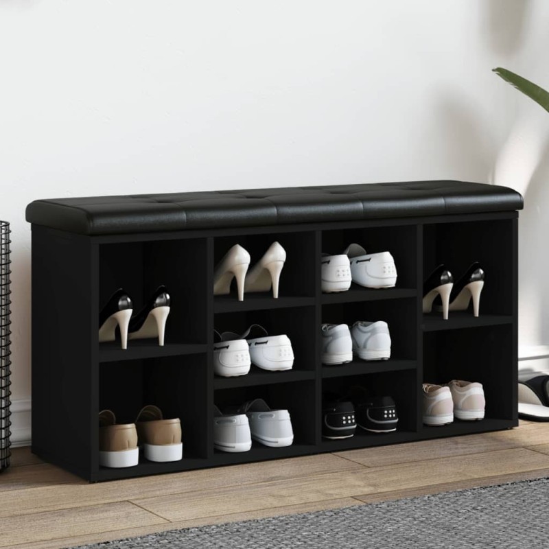 Banc à chaussures noir 102x32x50 cm bois d'ingénierie 535950535950