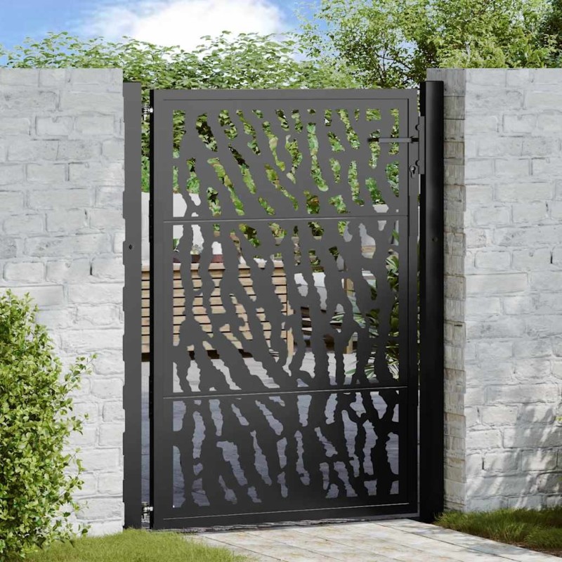 Portail de jardin noir 100x125 cm en acier avec motif de traces 535952535952