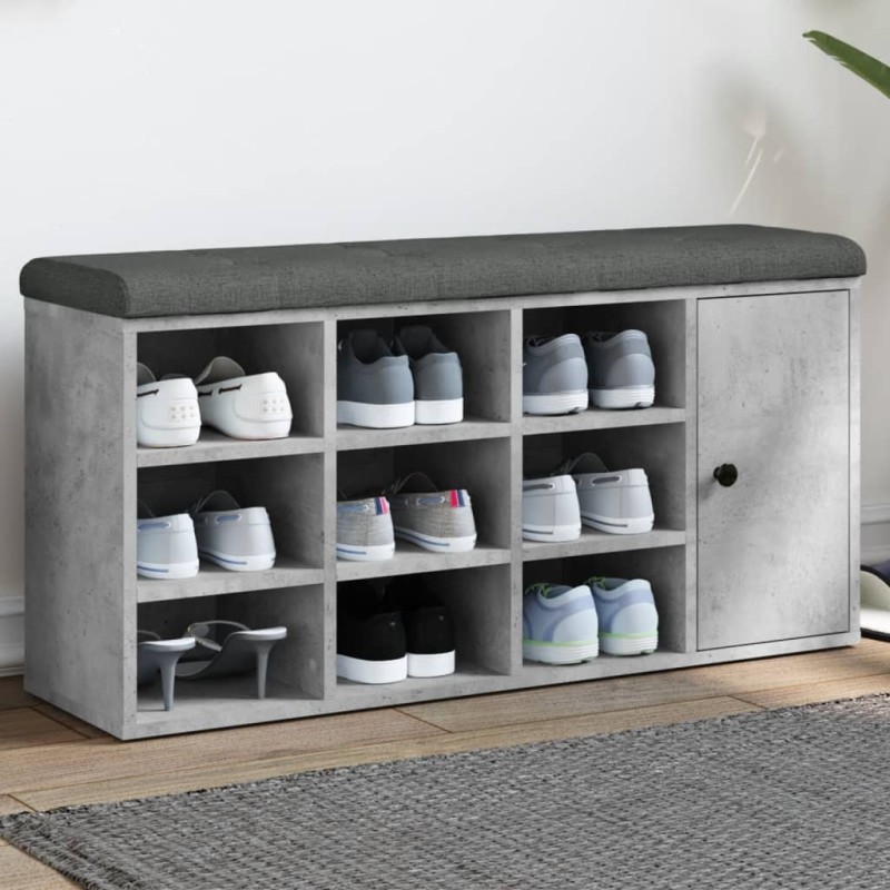 Banc à chaussures gris béton 102x32x50 cm bois d'ingénierie 535993535993