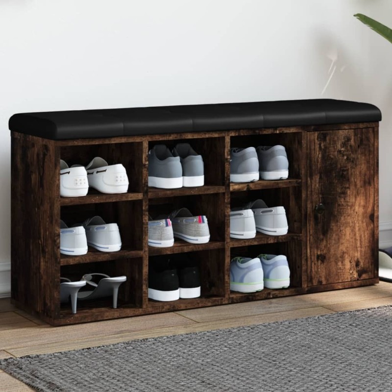 Banc à chaussures chêne fumé 102x32x50 cm bois d'ingénierie 535998535998