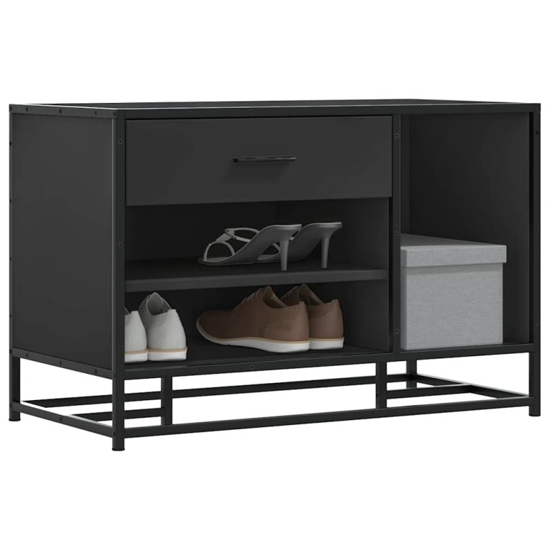 Banc à chaussures noir 80x40x53,5 cm bois d'ingénierie et métal 536034536034