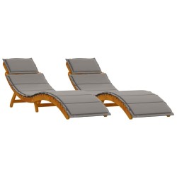 Transat avec coussin 2 pcs Gris Bois d'Acacia Massif 536255536255
