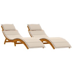 Transat avec coussin 2 pcs Blanc crème Bois d'Acacia Massif 536259536259