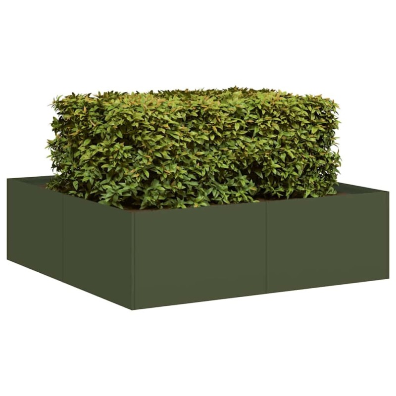 Jardinière vert olive 100x100x30 cm acier 536331536331
