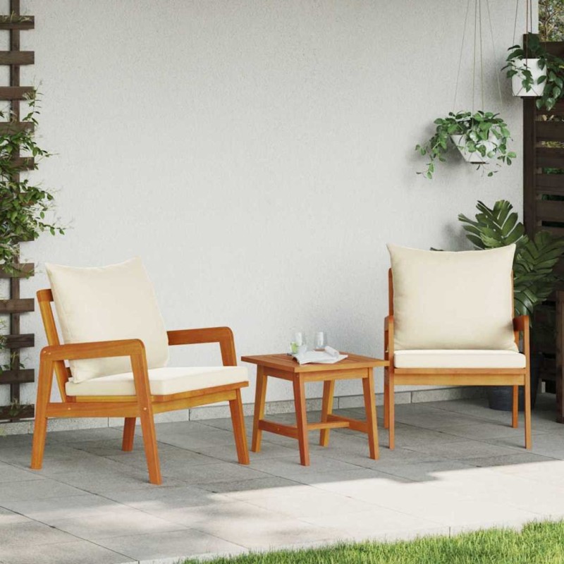 Ensemble bistrot avec coussin 3 pcs Marron Bois d'Acacia Massif 536349536349