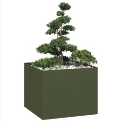 Jardinière vert olive 100x100x80 cm acier 536385536385