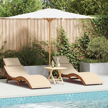 Transat avec coussin 2 pcs Beige Bois d'Acacia Massif 536504536504