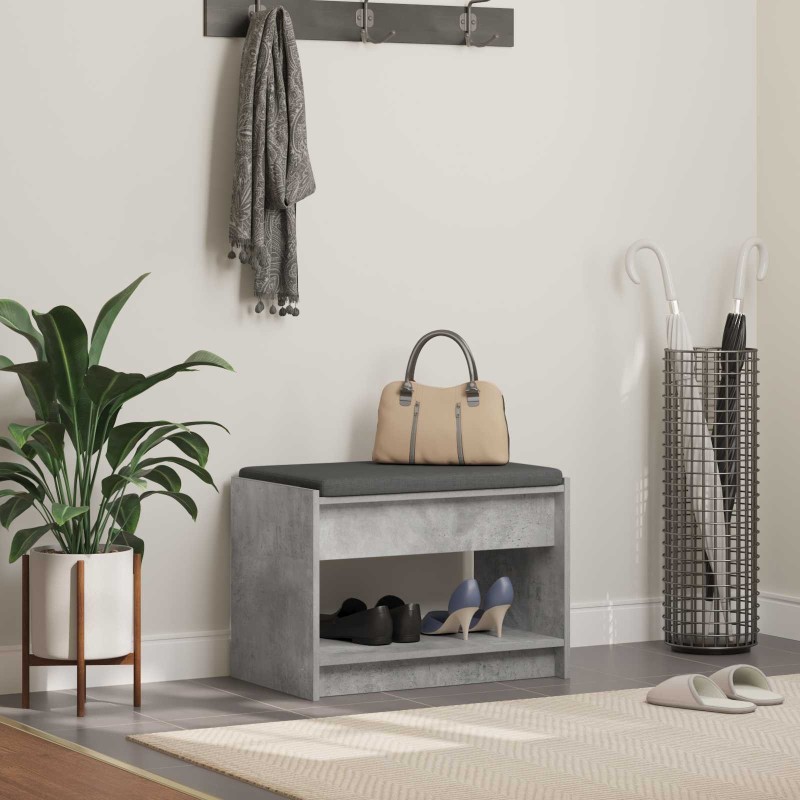 Banc d'entrée avec coussin Gris Béton 63 x 38 x 45 cm 536630536630