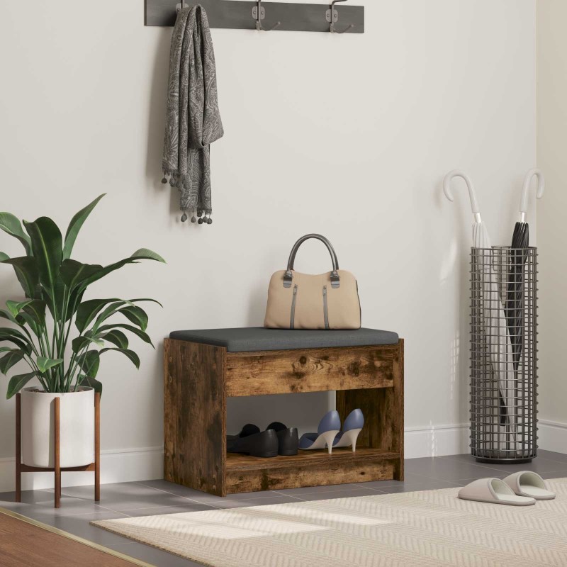 Banc d'entrée avec coussin Chêne Fumé 63 x 38 x 45 cm 536633536633