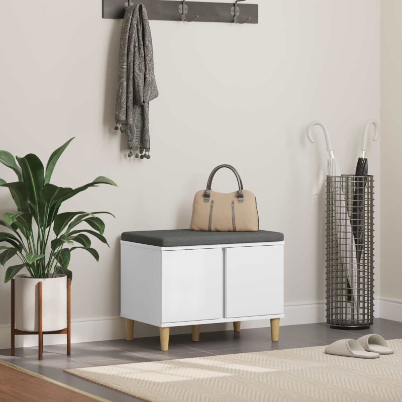 Banc d'entrée Blanc 60 x 38 x 46 cm Bois Ingénierie et Tissu 536635536635