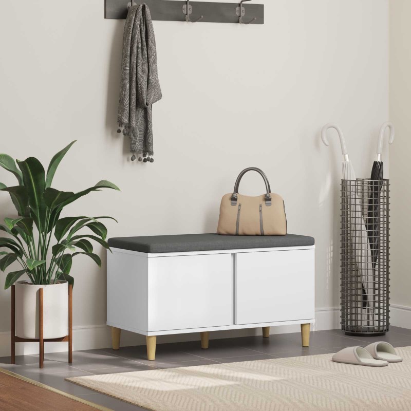 Banc d'entrée Blanc 80 x 38 x 46 cm Bois Ingénierie et Tissu 536657536657