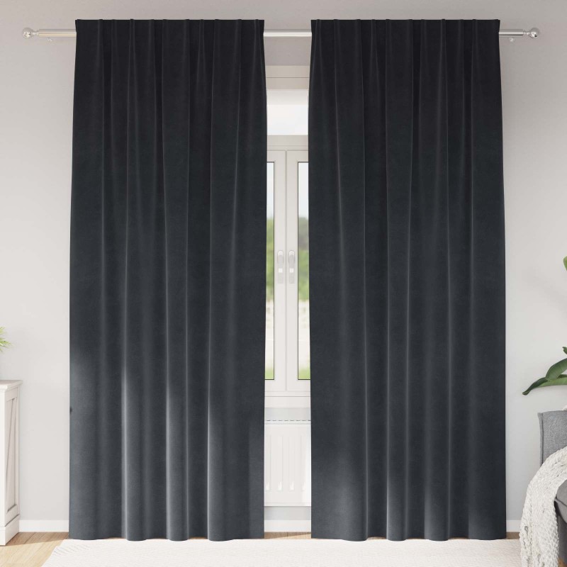 Rideaux occultants 2 pcs Gris foncé 140 x 225 cm Velours 536682536682