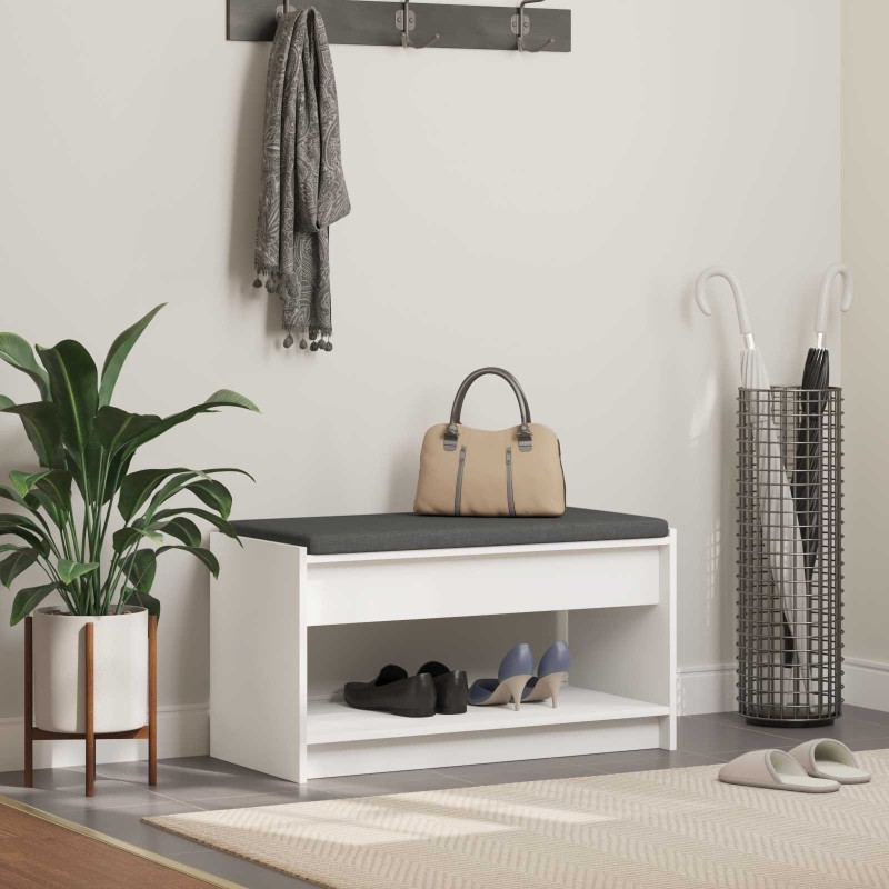 Banc d'entrée Blanc 83 x 38 x 45 cm Bois Ingénierie et Tissu 536760536760