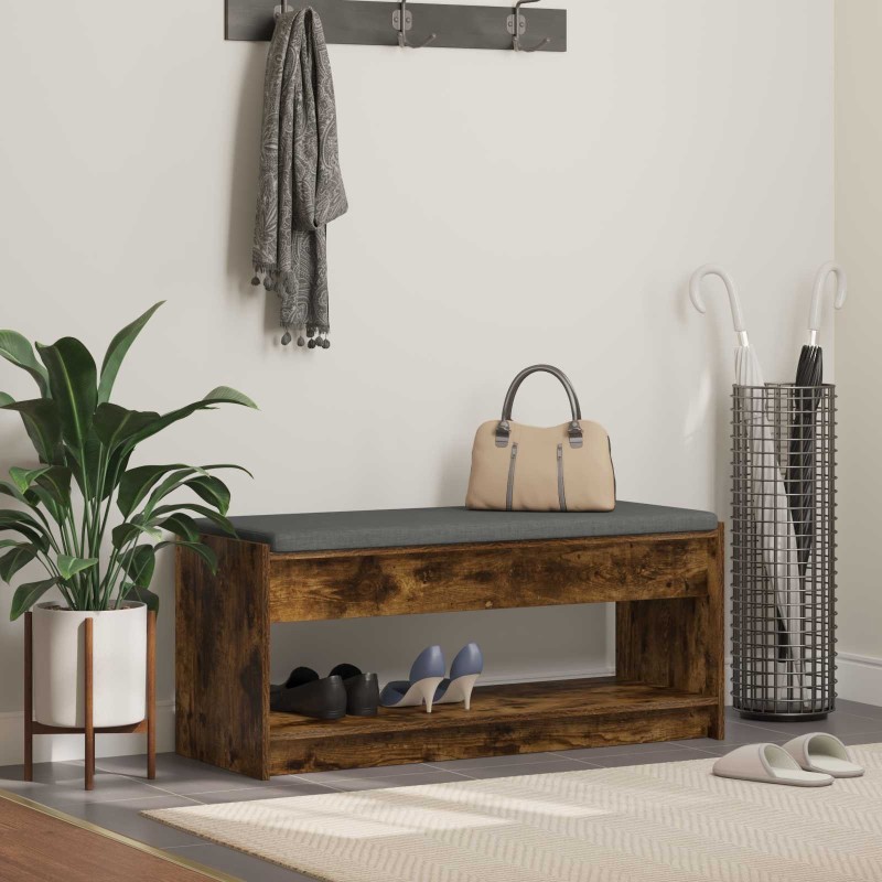 Banc d'entrée avec coussin Chêne Fumé 103 x 38 x 45 cm 536868536868