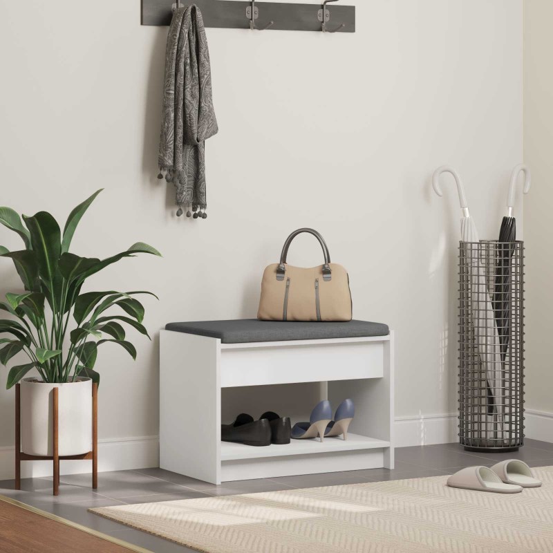 Banc d'entrée Blanc 63 x 38 x 45 cm Bois Ingénierie et Tissu 536891536891