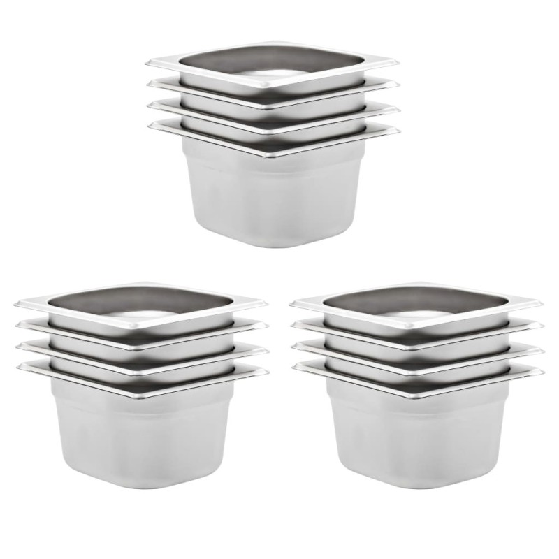 Récipients Gastronorm 12 pcs GN 1/6 100 mm Acier inoxydable  537070537070
