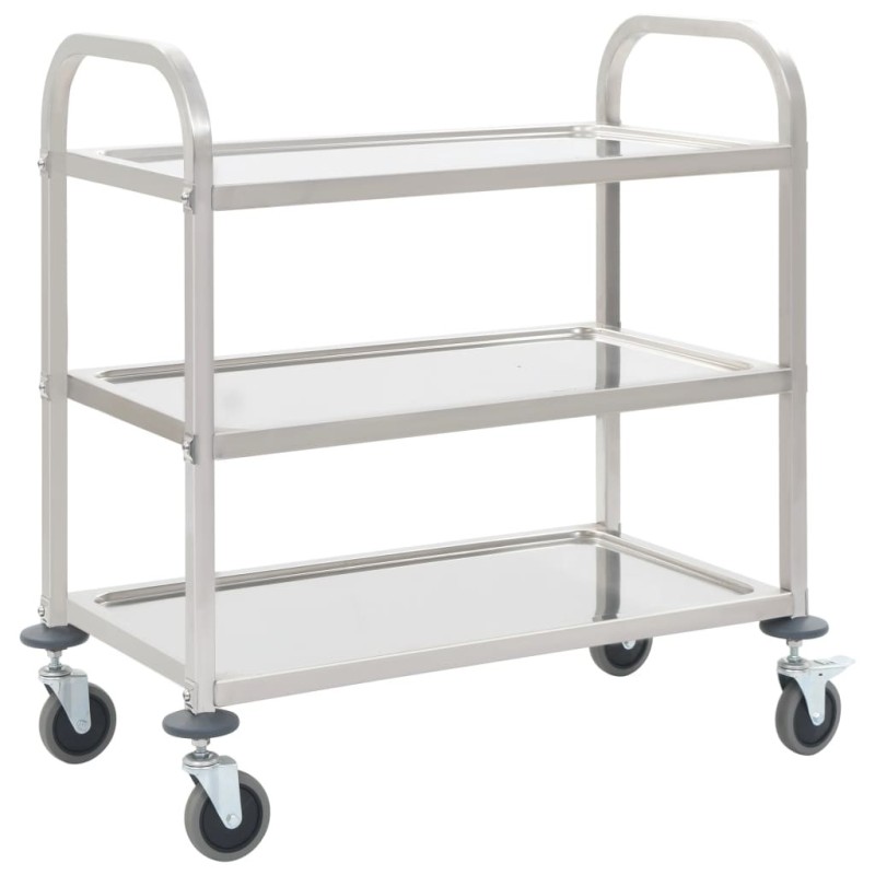 Chariot de cuisine à 3 niveaux 96,5x55x90 cm Acier inoxydable 537087537087