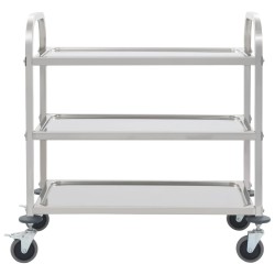Chariot de cuisine à 3 niveaux 96,5x55x90 cm Acier inoxydable 537087537087
