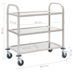 Chariot de cuisine à 3 niveaux 96,5x55x90 cm Acier inoxydable 537087537087