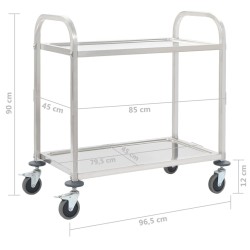 Chariot de cuisine à 2 niveaux 96,5x55x90 cm Acier inoxydable 537088537088