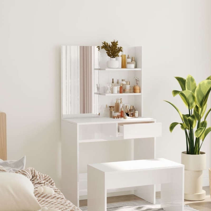 Coiffeuse avec miroir Blanc brillant 74,5x40x141 cm 537105537105