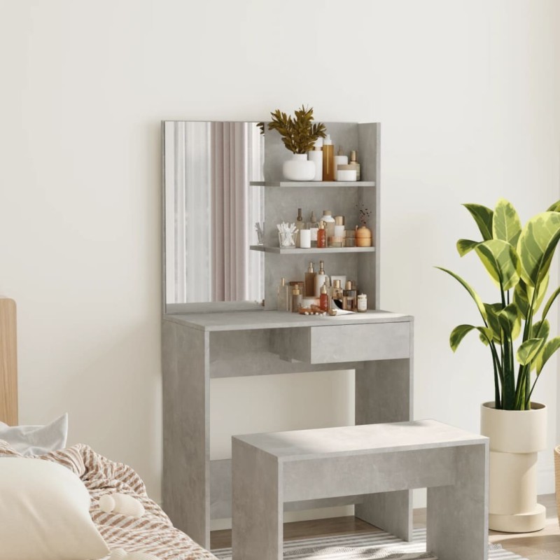 Coiffeuse avec miroir Gris béton 74,5x40x141 cm 537106537106