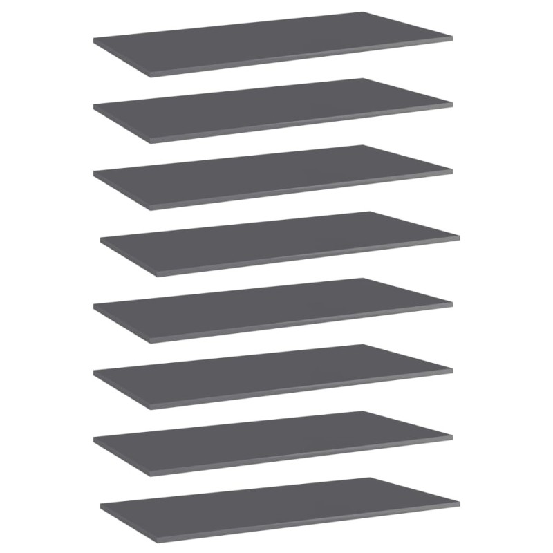 Panneaux bibliothèque 8 pcs Gris brillant 80x30x1,5cm Aggloméré 537300537300