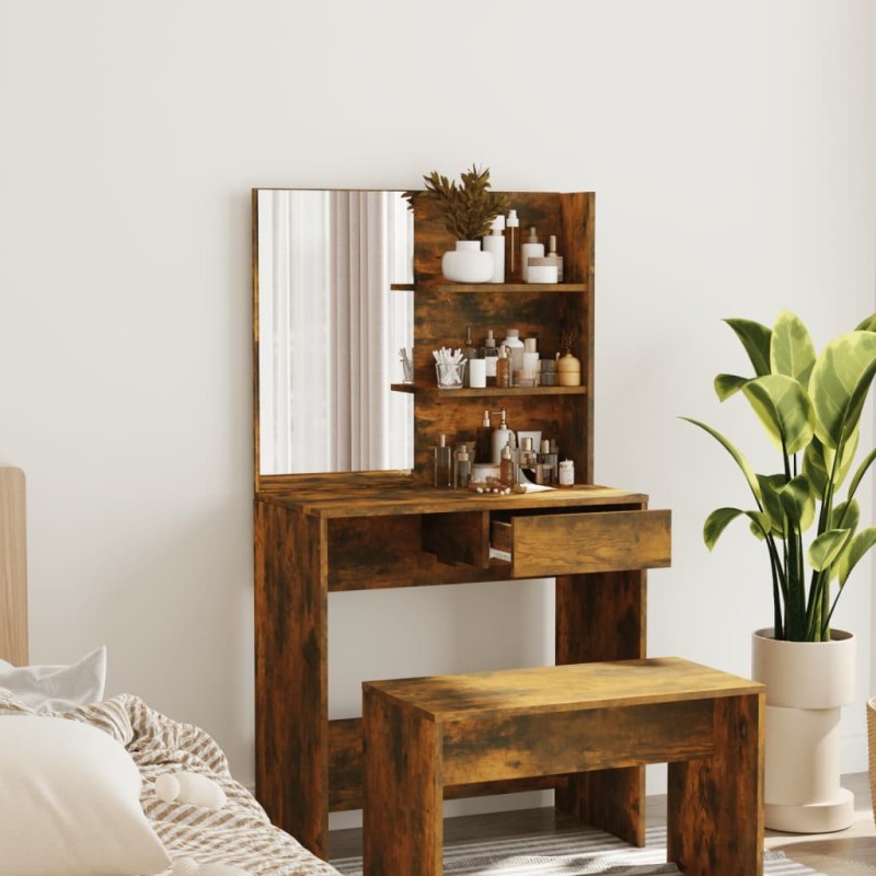 Coiffeuse avec miroir Chêne fumé 74,5x40x141 cm 537364537364