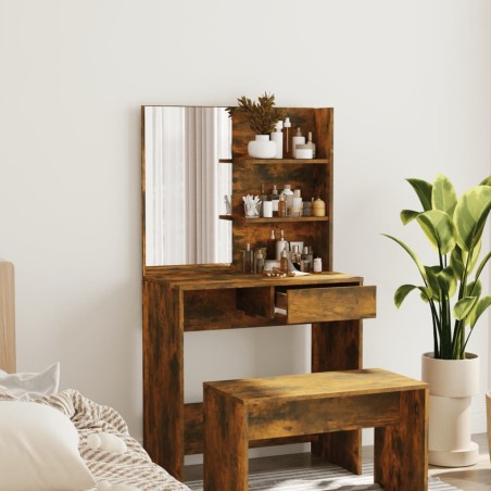 Coiffeuse avec miroir Chêne fumé 74,5x40x141 cm 537364537364