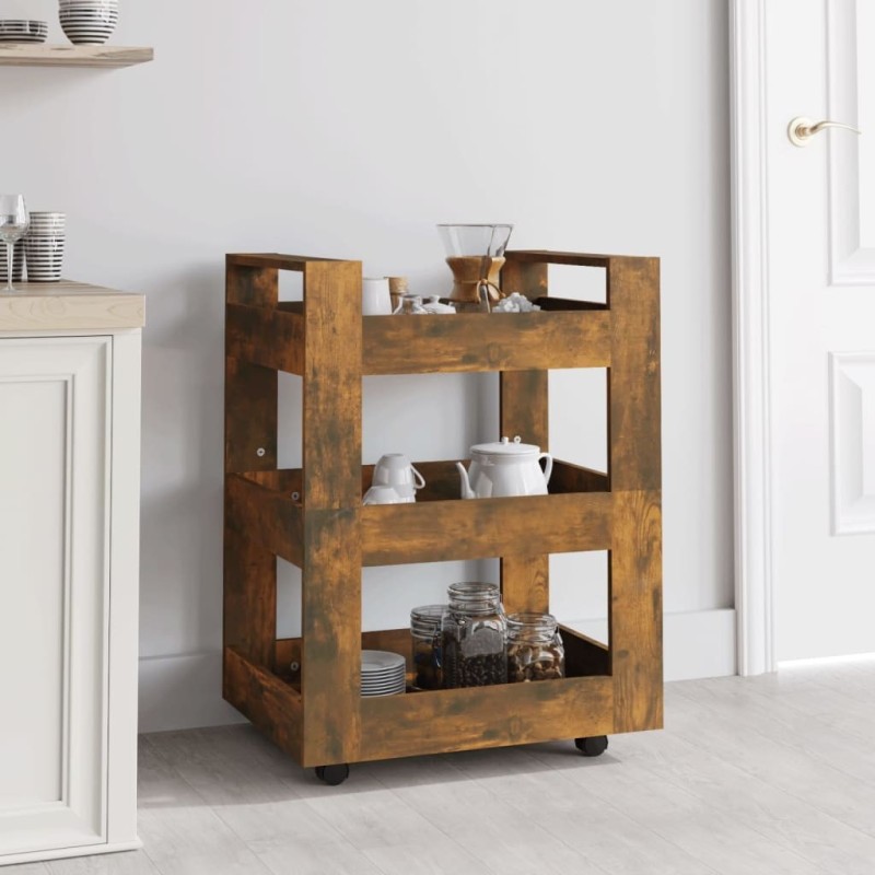 Chariot de cuisine Chêne fumé 60x45x80 cm Bois d'ingénierie 537374537374