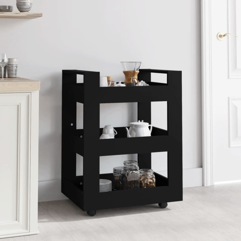 Chariot de cuisine Noir 60x45x80 cm Bois d'ingénierie 537403537403