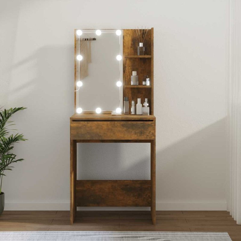 Coiffeuse avec LED Chêne fumé 60x40x140 cm 537407537407