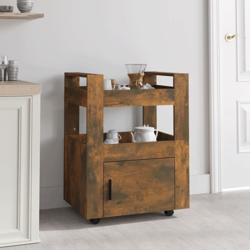 Chariot de cuisine Chêne fumé 60x45x80 cm Bois d'ingénierie 537415537415
