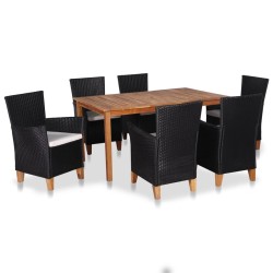 Ensemble à manger d'extérieur 7 pcs Résine tressée Noir marron 537426537426
