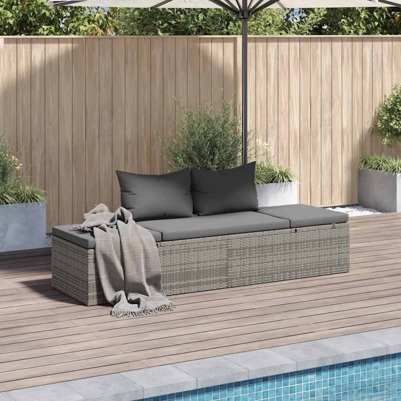 Lit de jardin Gris 195x60 cm Résine tressée 537431537431
