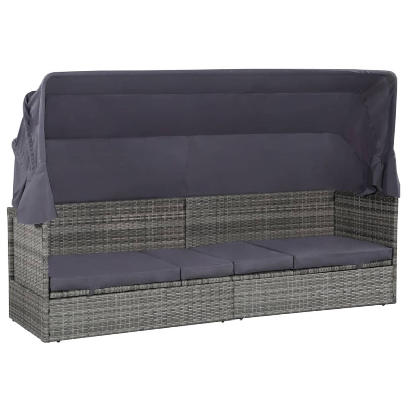 Lit de jardin avec auvent Gris 205x62 cm Résine tressée 537433537433