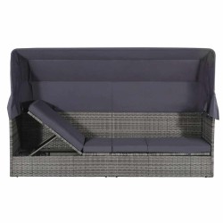 Lit de jardin avec auvent Gris 205x62 cm Résine tressée 537433537433