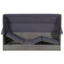 Lit de jardin avec auvent Gris 205x62 cm Résine tressée 537433537433