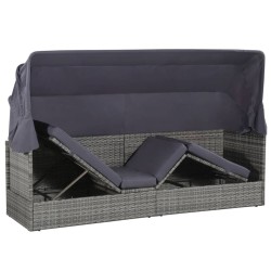 Lit de jardin avec auvent Gris 205x62 cm Résine tressée 537433537433